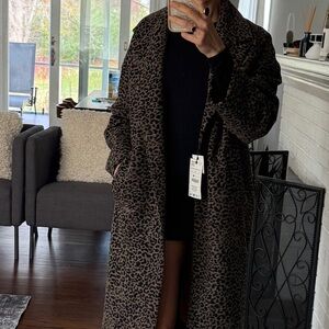 Zara Leopard Print Coat - Black and Brown